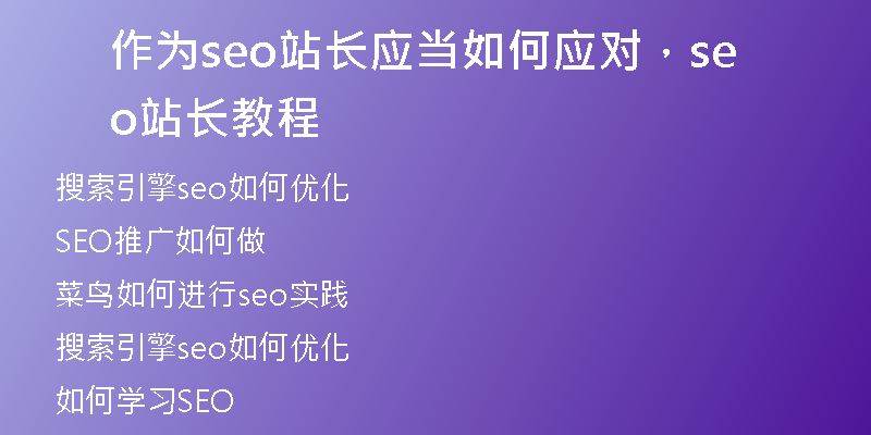 作为seo站长应当如何应对，seo站长教程
