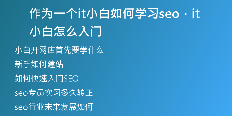 作为一个it小白如何学习seo，it小白怎么入门