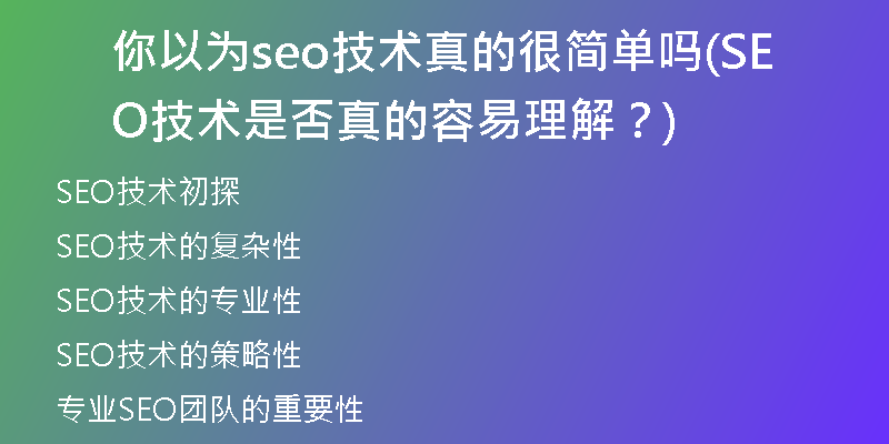 你以为seo技术真的很简单吗(SEO技术是否真的容易理解？)