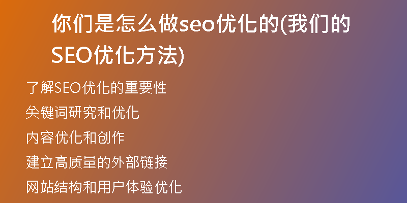 你们是怎么做seo优化的(我们的SEO优化方法)