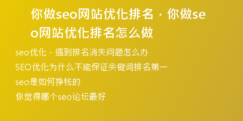 你做seo网站优化排名，你做seo网站优化排名怎么做