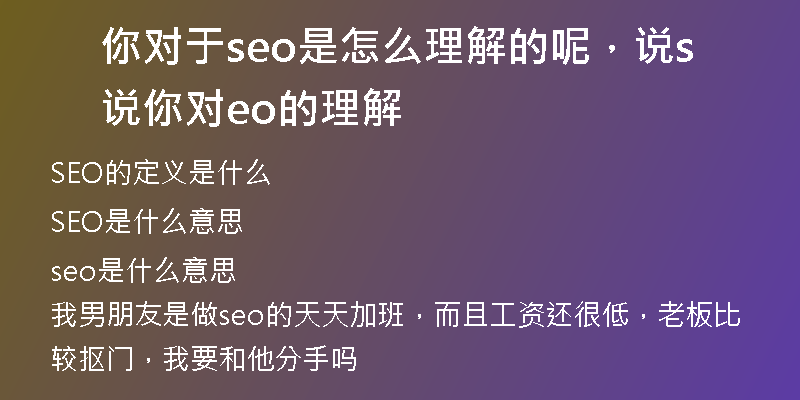 你对于seo是怎么理解的呢，说说你对seo的理解