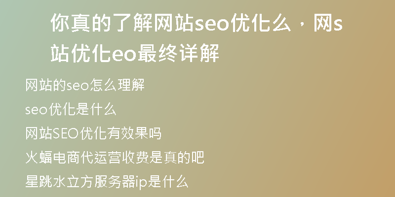 你真的了解网站seo优化么，网站优化seo最终详解