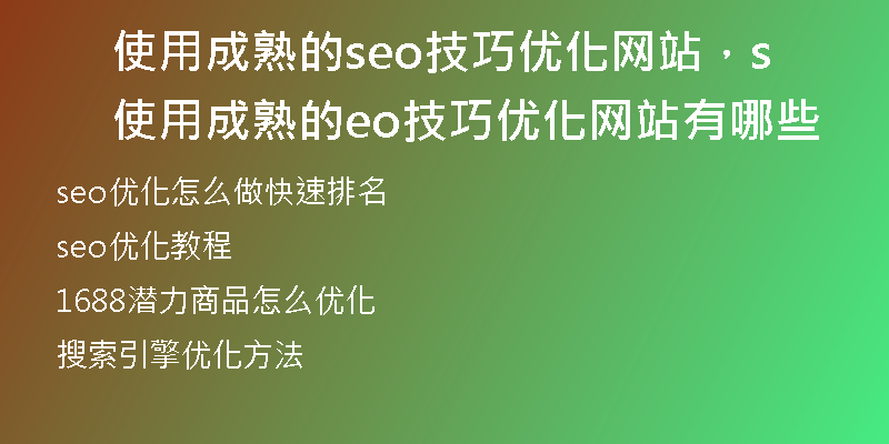 使用成熟的seo技巧优化网站，使用成熟的seo技巧优化网站有哪些