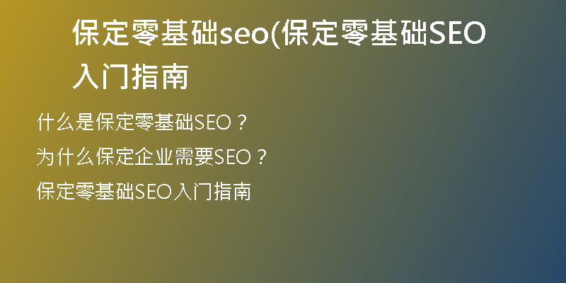 保定零基础seo(保定零基础SEO入门指南