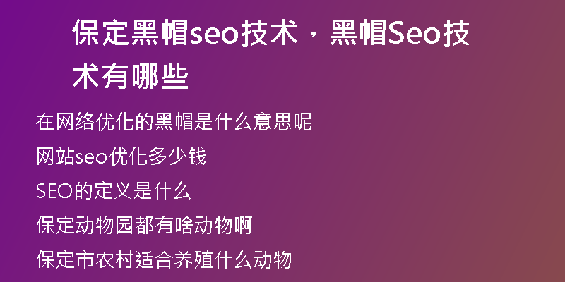 保定黑帽seo技术，黑帽Seo技术有哪些