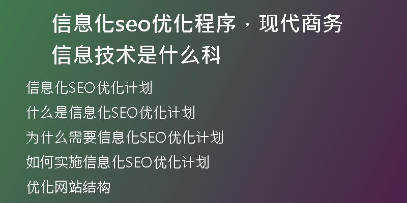 信息化seo优化程序，现代商务信息技术是什么科