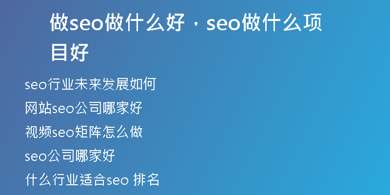 做seo做什么好，seo做什么项目好