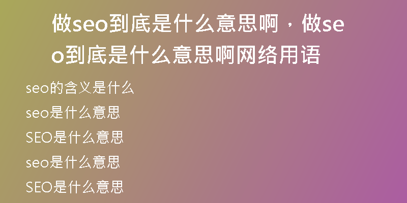 做seo到底是什么意思啊，做seo到底是什么意思啊网络用语