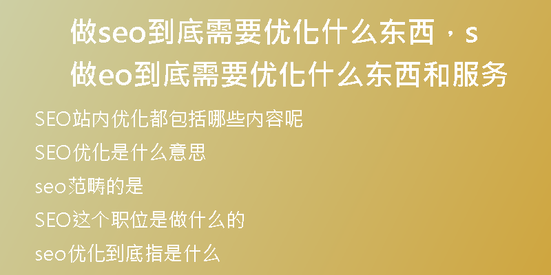 做seo到底需要优化什么东西，做seo到底需要优化什么东西和服务