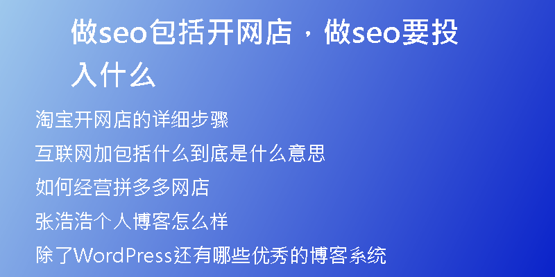 做seo包括开网店，做seo要投入什么