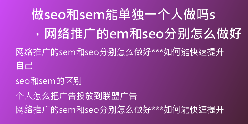 做seo和sem能单独一个人做吗，网络推广的sem和seo分别怎么做好