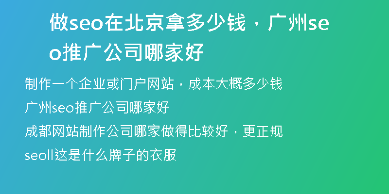 做seo在北京拿多少钱，广州seo推广公司哪家好