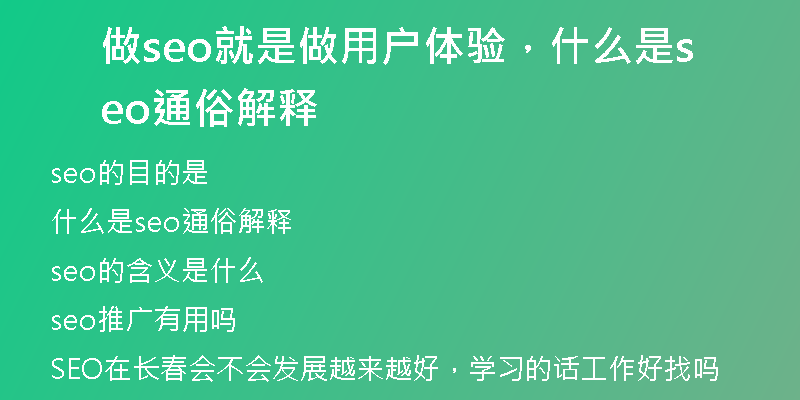 做seo就是做用户体验，什么是seo通俗解释