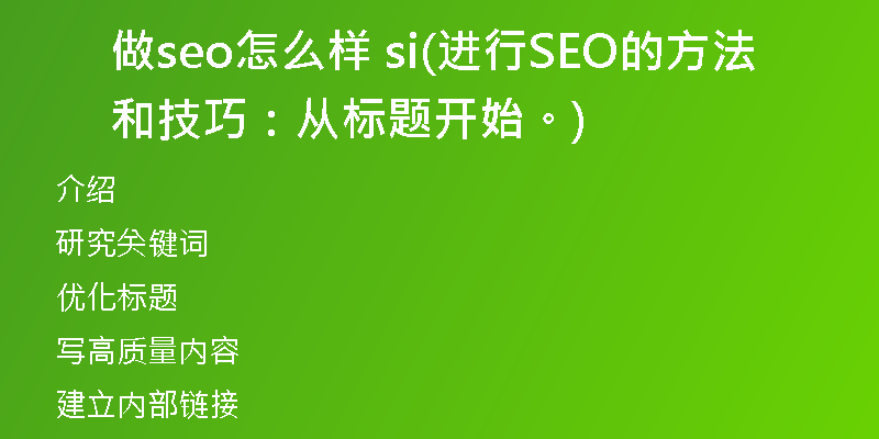 做seo怎么样 si(进行SEO的方法和技巧：从标题开始。)