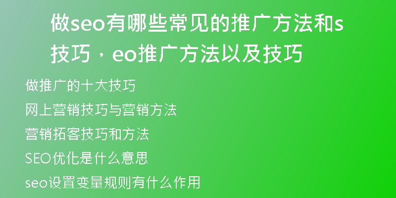 做seo有哪些常见的推广方法和技巧,seo推广方法以及技巧