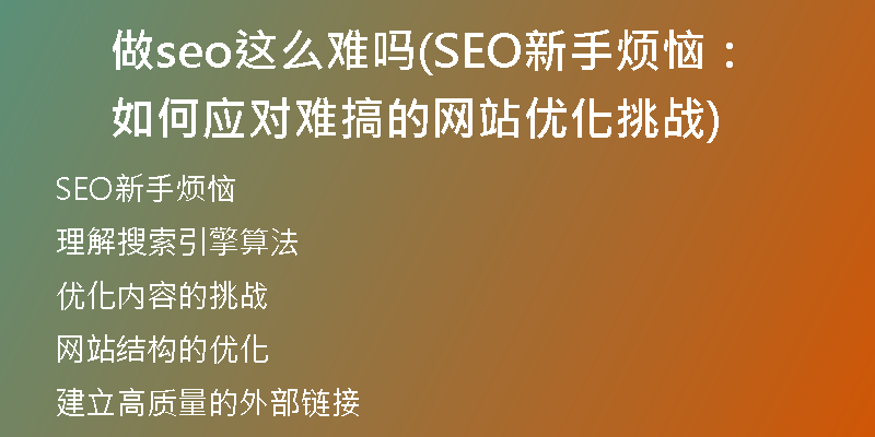 做seo这么难吗(SEO新手烦恼：如何应对难搞的网站优化挑战)