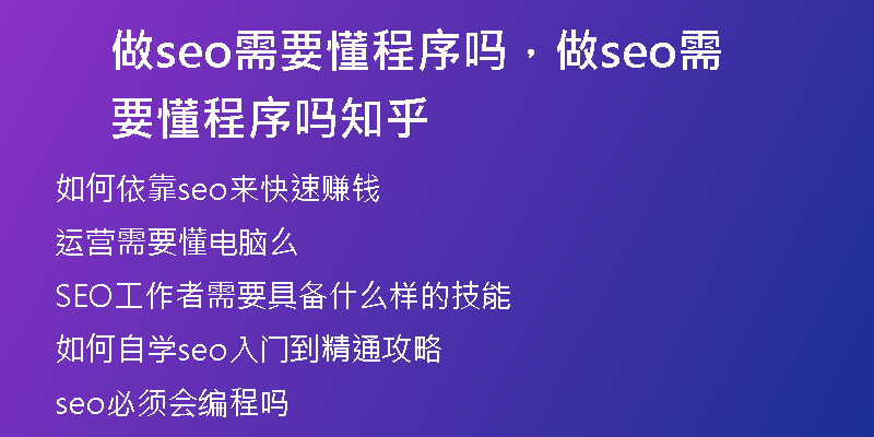 做seo需要懂程序吗，做seo需要懂程序吗知乎