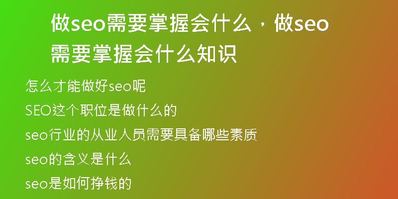 做seo需要掌握会什么，做seo需要掌握会什么知识