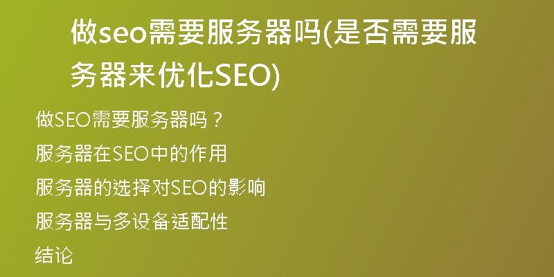 做seo需要服务器吗(是否需要服务器来优化SEO)
